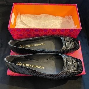 Tory Burch Black Snakeskin Georgia Ballet Flat (7.5M)